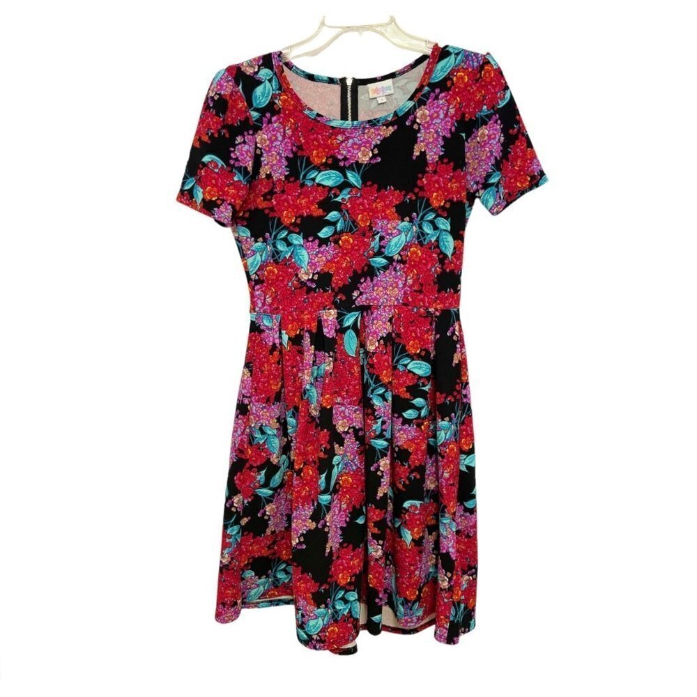 LULAROE "Simply Comfortable" Dress Size‎ Small Floral Multicolor Pockets Stretch - Picture 6 of 16